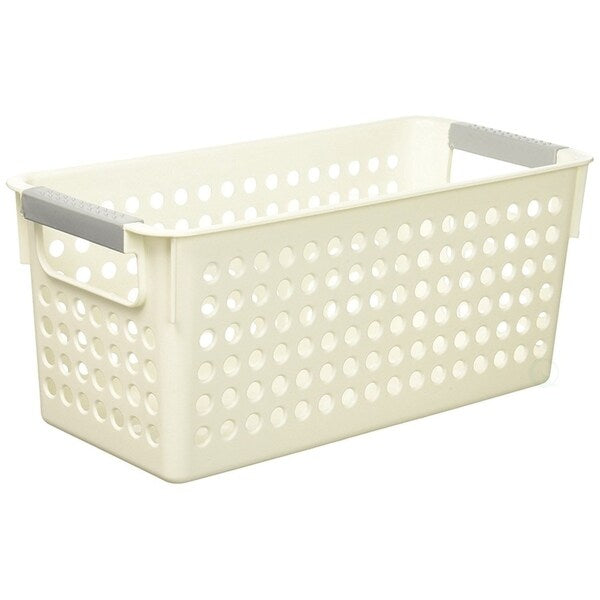 White Rectangular Plastic Shelf Organizer Basket with Handles