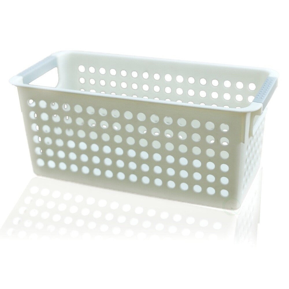 White Rectangular Plastic Shelf Organizer Basket with Handles