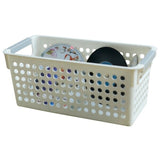 White Rectangular Plastic Shelf Organizer Basket with Handles