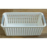 White Rectangular Plastic Shelf Organizer Basket with Handles