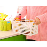 White Rectangular Plastic Shelf Organizer Basket with Handles