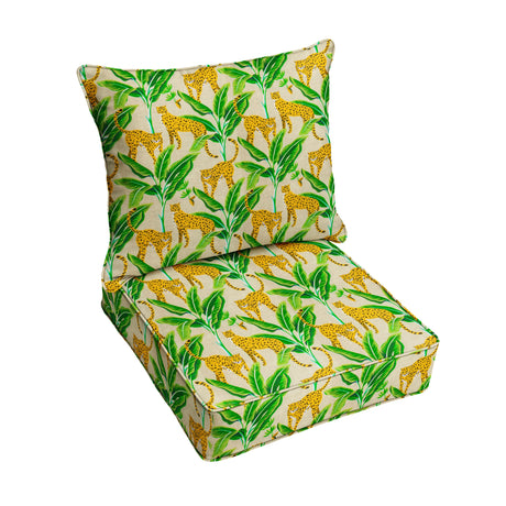 Yellow Cheetah Corded Deep Seating Pillow and Cushion Set, 23 in x 25 in