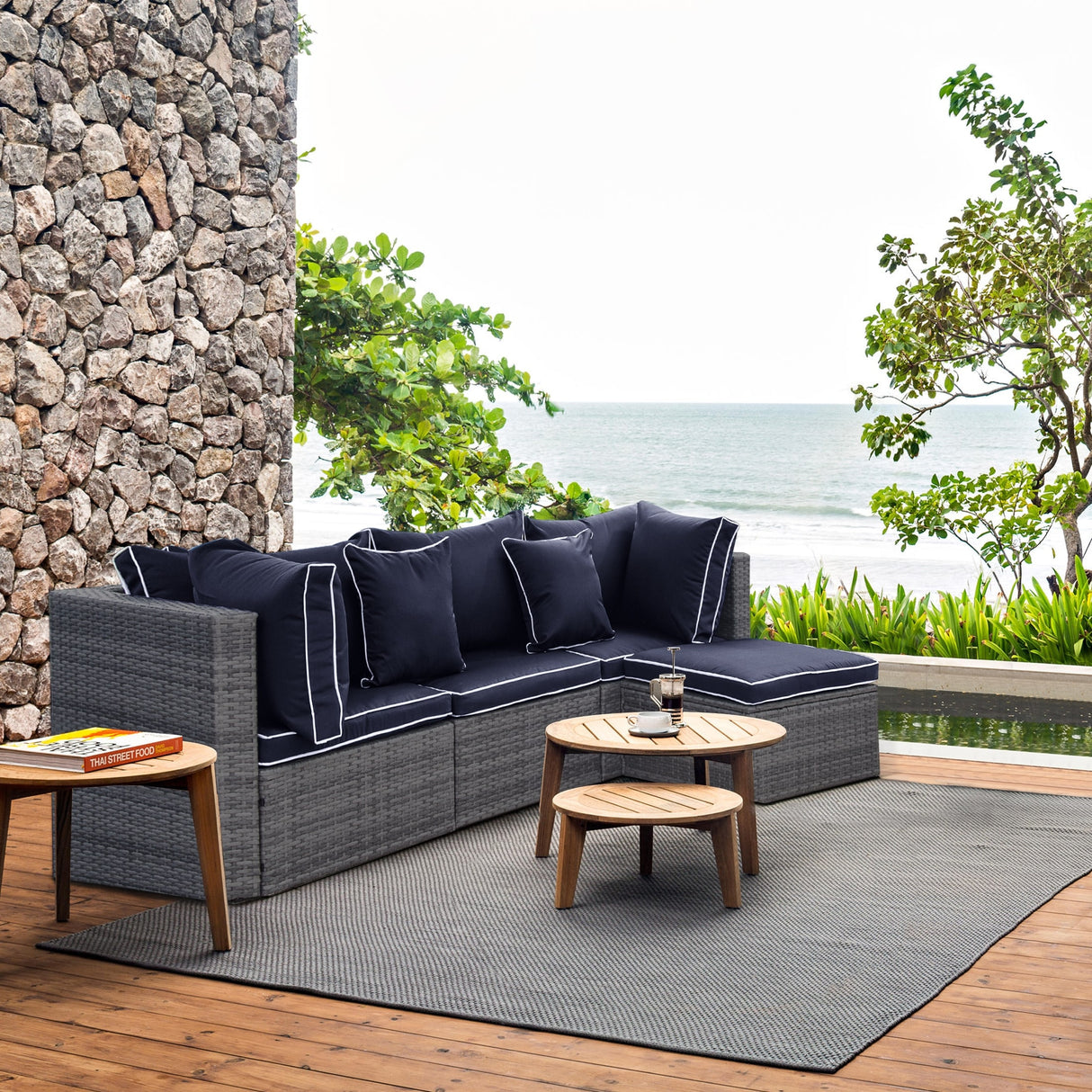 York 4-Piece Outdoor Patio Modular Sectional Sofa with Cushions