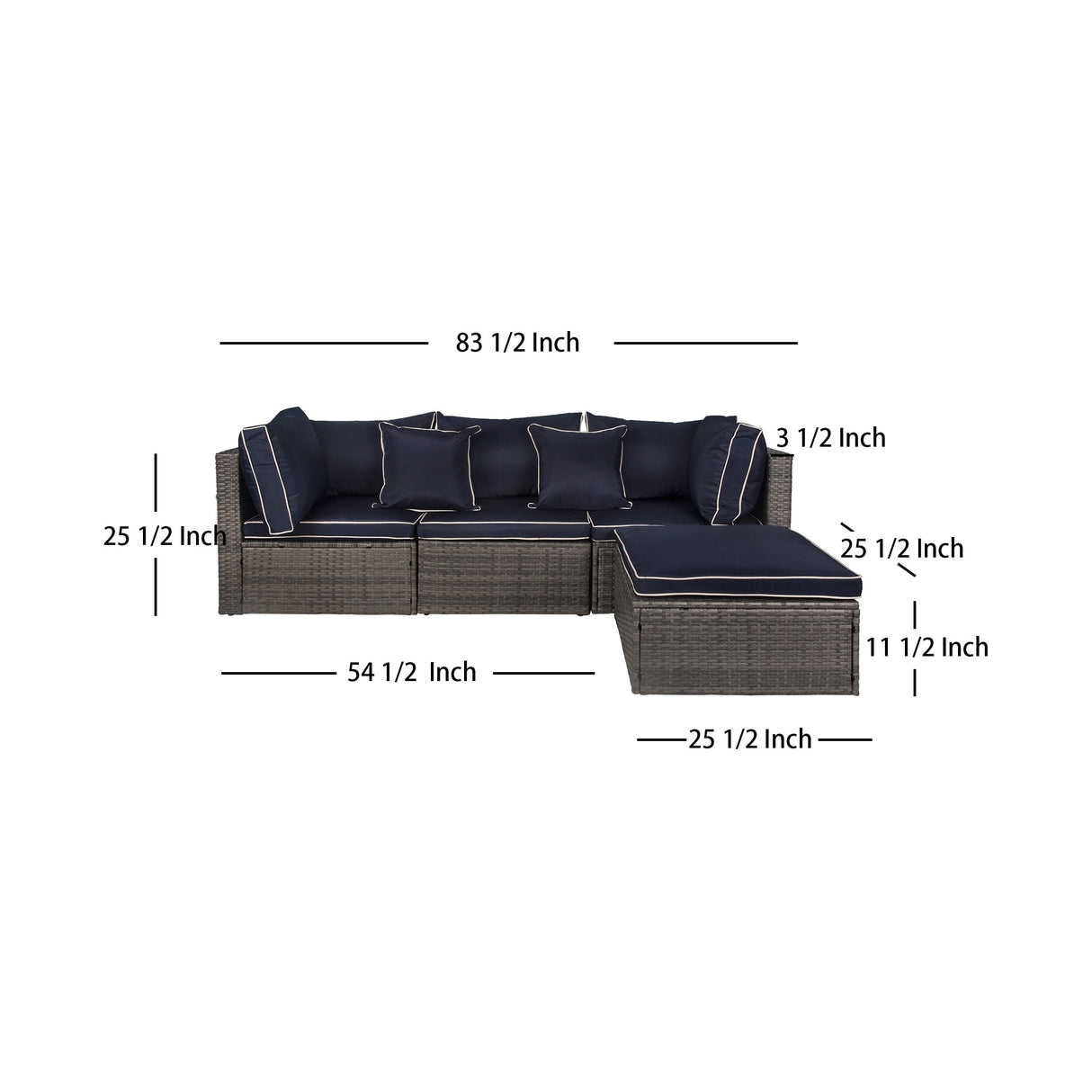 York 4-Piece Outdoor Patio Modular Sectional Sofa with Cushions